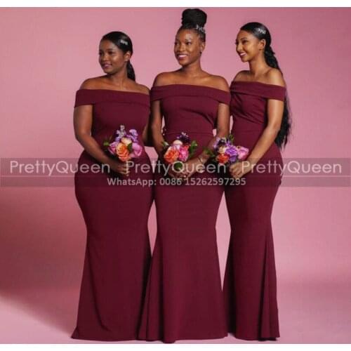 Burgundy Bridesmaid Dresses Long Mermaid For Women Floor Length Boat Neck Wedding Guest Dress Party Gown