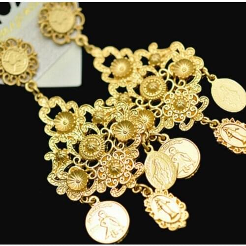 Gold and coin earrings for the super model show in 2020, large baroque carved earrings for the retro court, and womens jewelry