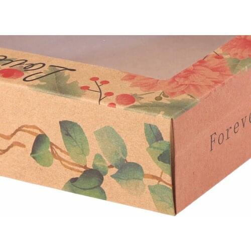 10pcs Large paper box with window DIY kraft marbling design flower style Gift box cake home party wedding holiday Packaging