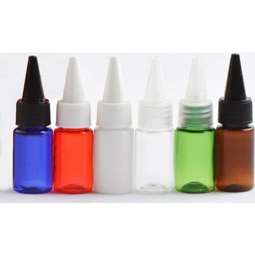 100pcs 10ml Colored Twist Cap Empty PET Bottles For Refillable Plastic Containers With Pointed Mouth Cap Mini Size Cosmetics