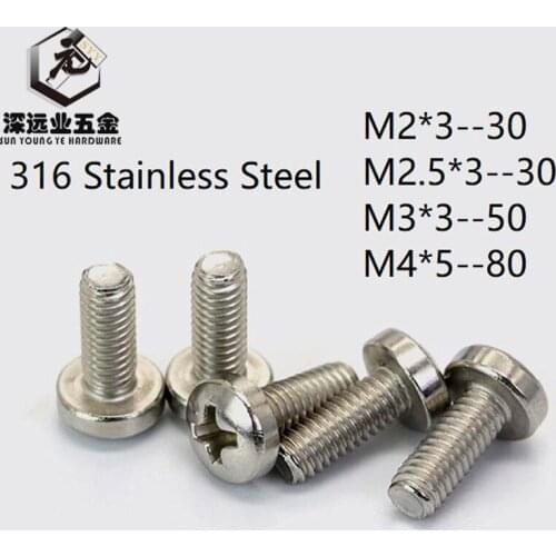 1000Pcs DIN7985 M2 M2.5 M3 M4 ISO7045 GB818 316 Stainless Steel Cross Recessed Pan Head PM Screws Phillips Screws DIN7985HP