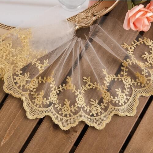 2 Meters/lot Width 14cm Gold Mesh Lace Ribbon Trims Lolita Lace Trim Embroidered For Garment Dress Sewing Decoration Accessories