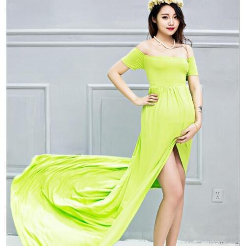 2017Maternity Photo Shooting Dresses Slash Neck short Sleeve Maternity Maxi Dress Open in Front Pregnant Clothes Dress Large Si