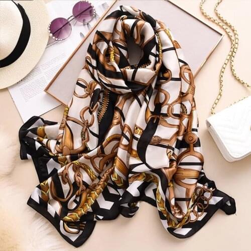 2021 Women Silk Scarf Luxury Wave Point Print Beach Hijab Female Foulard Echarpe Designer 180X90CM Bandana New Shawls And Wraps