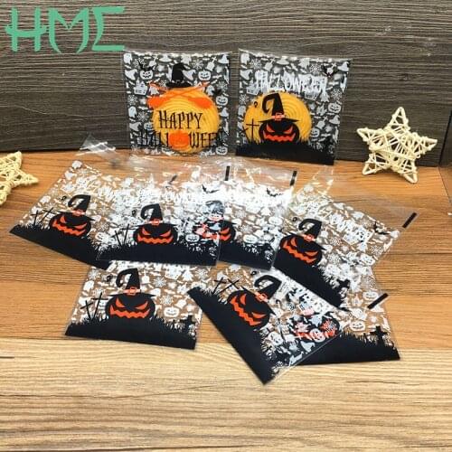 50pcs Happy Halloween Cookie Candy bread packaging bags Self-adhesive Plastic Gifts Bags Party Birthday Snack Baking