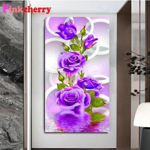 5D DIY Diamond Painting Full round square Diamond Purple Flower Mosaic stitch Cross Embroidery icon Home Decoration Art Gift P50