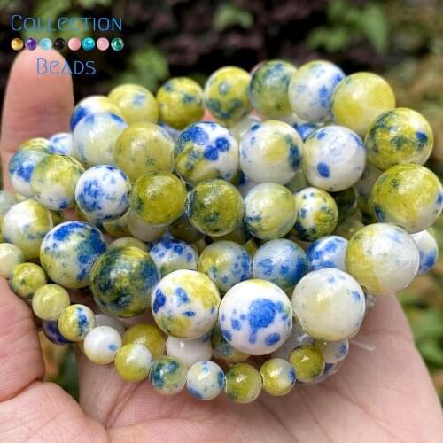 6/8/10/12mm Natural Stone Yellow Blue Persian Jades Round Spacer Loose Beads For Jewelry Making DIY Bracelets Accessories 15