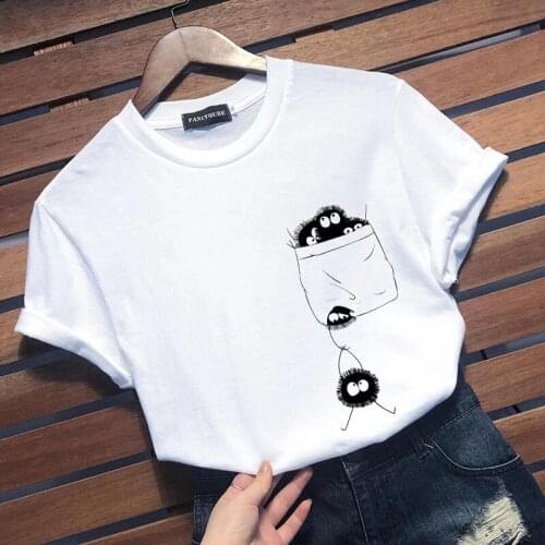 Anime Tees Ghibli Totoro Dust Bunny Womens Short Sleeve Casual Harajuku Graphic T-Shirt Camiseta De Las Mujeres