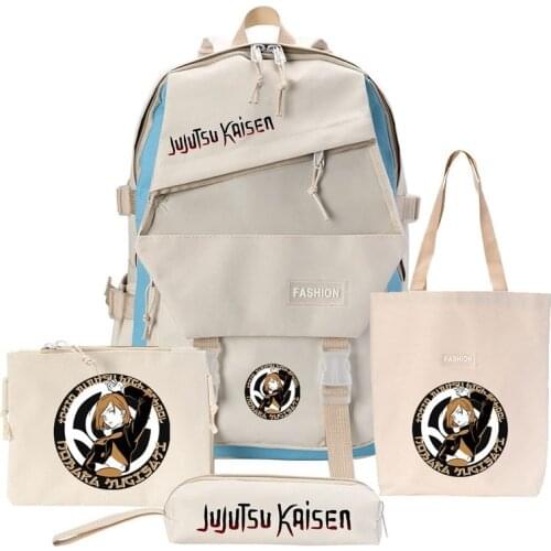 Anime Jujutsu Kaisen Cosplay 4Pcs/Set Girls Boys Backpack Pencil Case Messenger Handbag School Bag Laptop Travel Mochilas Gift