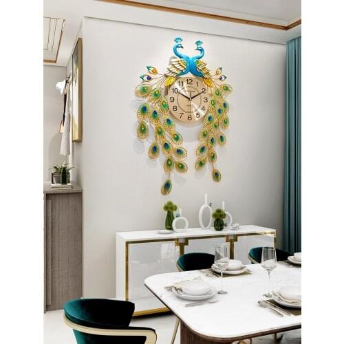 Large Peacock Wall Clock Living Room Modern Simple Home European Style Mute Quartz Clock Phoenix Creative Clock Wall Watch Metal