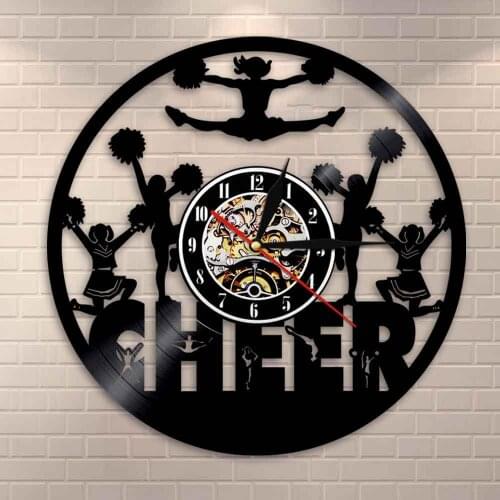 Cheering Squad Dancing Girls Vinyl Record Clock Gift For Cheer Team Cheerleaders Silhouette Wall Art Wall Clock Home Decor