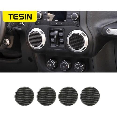 TESIN Carbon Fiber Car Dashboard AC Air Outlet Vent Decoration Cover Trim for Jeep Wrangler JK 20011-2017 Interior Accessories