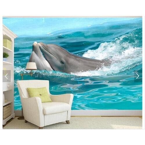 Customized 3d photo wallpaper 3d tv wallpaper Adornment Gao Qinghai dolphin sea play TV setting wall living room wallpaper