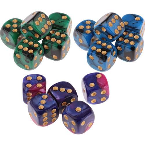 15Pcs New Bright Colors 6 Sided Dice Round Corner Pearl Gem Dices 16mm Playing Table Game Casino Entertainment Supplies