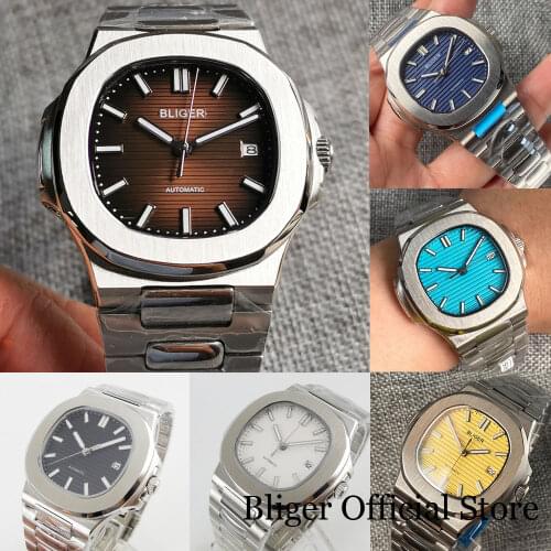 BLIGER Dress Square 40mm Mechanical Men Watch Sapphire Glass 21 Jewels MIYOTA 8215 Movement Steel Band Screwdown Crown