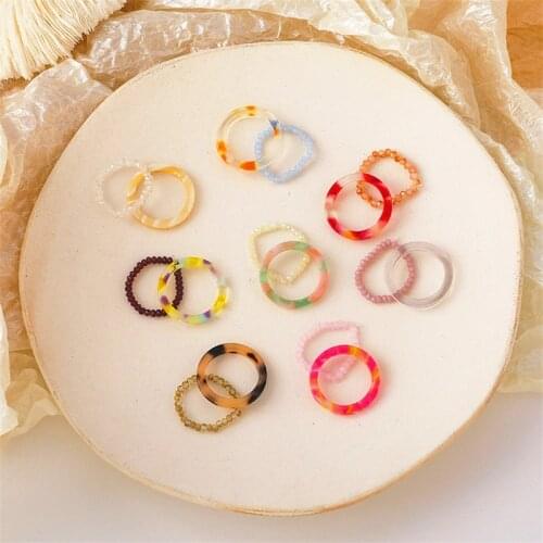 Trendy 2021 New Fashion Acrylic 2Pcs Rings Set for Women Colorful Resin Beads Ring Jewelry Girls Index Finger Two-piece Ring