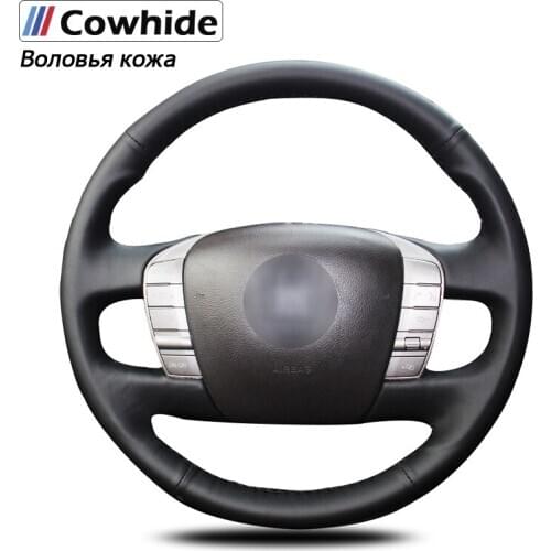 Black Genuine Leather Car Steering Wheel Cover for Volkswagen VW Phaeton 2004 2005 2006 2007 2008 2009 2010 2011 2012-2015