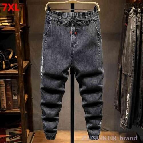 Autumn 7XL stretch jeans men straight jeans loose trousers plus size jeans men trousers black jeans