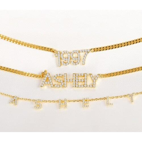 Customized Name Zircon Necklace Personalized Diamond 9mm Letters Shiny Necklaces Pendant Gold Chain Jewelry For Women Gifts