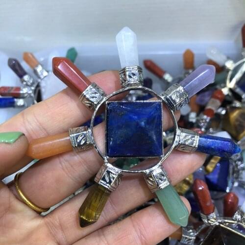 Reiki 7 Chakra Pyramid for Meditation Natural Stone Energy Generator Crystal Gemstone Hexagonal Point Healing Spiritual Pendulum