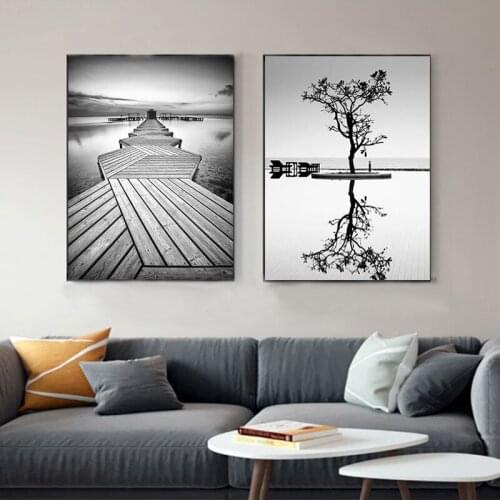 Nordic Style Prints Wall Art Black And White Tree Poster Minimalist Bridge Painting Canvas Modular Landscape Pictures Home Decor