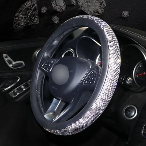 Luxury Crystal Car Steering Wheel Covers for Women Girls Leather Rhinestone covered Steering-Wheel Interior Accessories