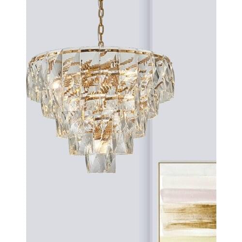 Luxury Modern Lustre Clear K9 Crystal E14 Led Pendant Lights Gold Metal Hanging Lamp Fixtures Chain Hanging Led Pendant Lamp