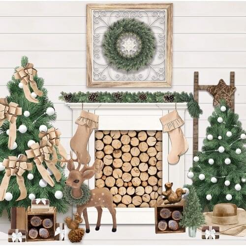 Christmas Background With Fireplace Warm Photography Backdrop Wood Photo Studio Background Scene Setter Wall Decorations Favors