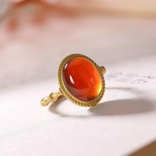 Natural Garnet S925 Sterling Silver Ladies Bamboo Chinese Fashion Popular Simplicity Retro with Opening Ring Rings