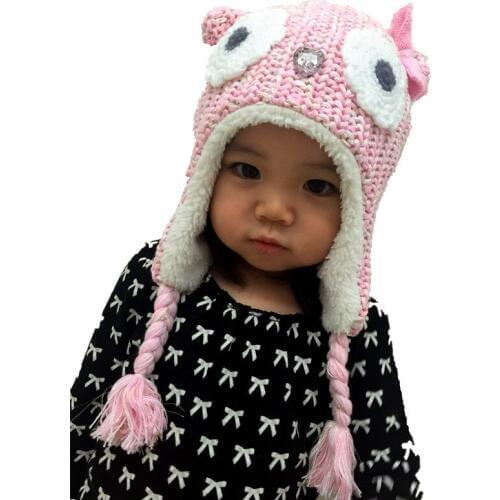 2019 New Winter Girls Hats Pink Owl Kids Baby Winter Knitted Hats Bonnet Enfant Hat For Children Baby Girls Muts