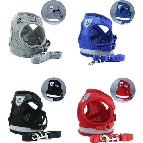 Arnes perro pequeno Dog Harness for Small Medium Dogs Chihuahua Nylon Mesh Puppy Cat Harnesses Vest Reflective Walking Lead 25