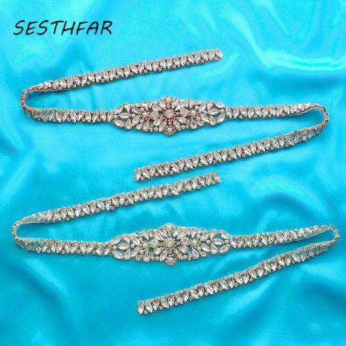 Wedding Belt 81cm crystal Rhinestone applique gold bridal beaded applique iron on for wedding dresses F174