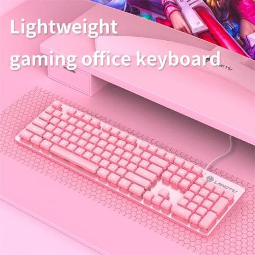 104 Keys Pink Gaming Keyboard USB Wired Mute Membrane keyboard RGB Backlit Waterproof Keyboard for PC Laptop Computer Gamers