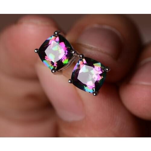 Unique Female Rainbow Zircon Stone Earrings Jewelry Shiny Pink Crystal Bridal Wedding Stud Earrings For Women