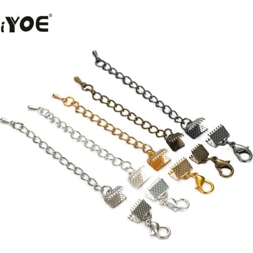 10pcs/Lot 6-40mm Wide Ribbon Leather Cord End Fastener Clasps Extended Extension Tail Chain Lobster Clasps for Jewelry Making
