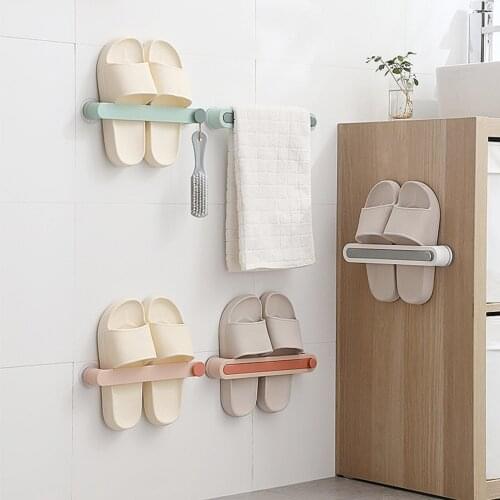 4PCS Multi Function Non Perforated Shoe Rack Slipper Rack Towel Hanger Wall-Mounted Household Slipper Storage Rack Punch Free