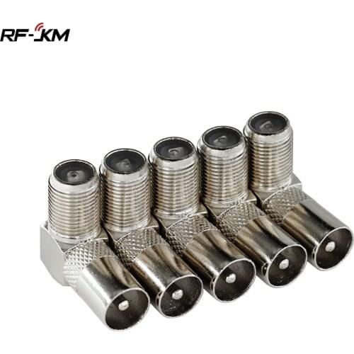 5 Pcs 90 Degree Right Angled TV Cable Connector Coaxial F Female To TV Male Plug Adapter Socket Connector