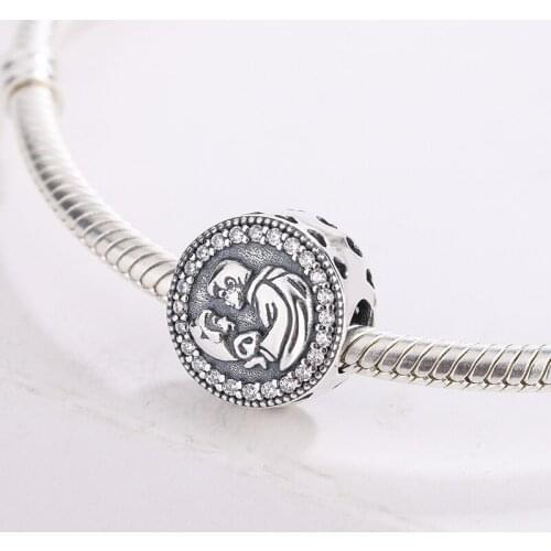 925 Sterling Silver White Zircon Surrounds The Love Story Of A Couple In A Circle Pendant Charm Bracelet DIY Jewelry Making