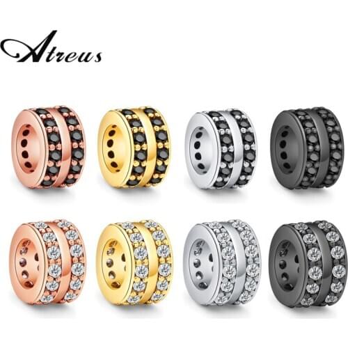 Atreus 3pcs/set Double Rows AAA Zirconia Big Hole Round Beads Copper Loose Spacer Mini Beads For Jewelry Making DIY Accessories