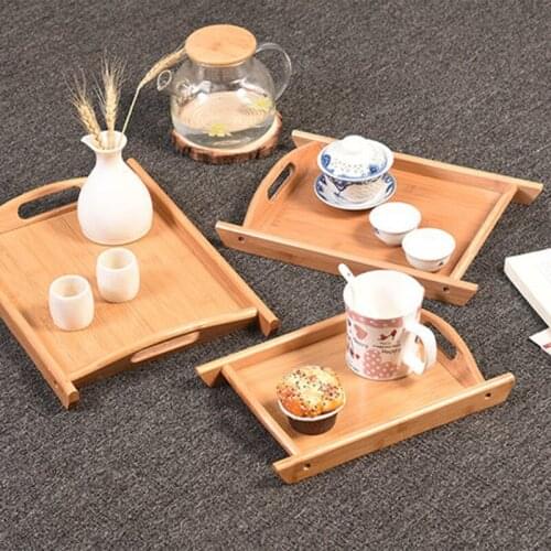 Bamboo Hotel Creative Rectangular Solid Wood Tray Handle Tea Cup Japanese BBQ Bread Dried Fruit and Vegetable Plate
