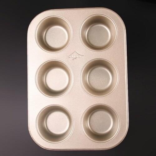 Free ship high quality 6 cup cake molds thick golden 7cm diameter cake mould non stick coating mould cake pan