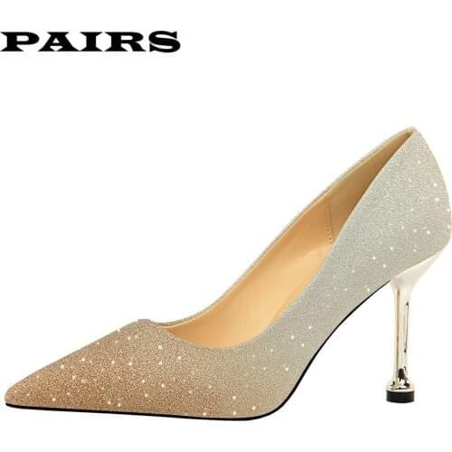 BIGTREE Pumps Women Shoes Pointed Toe Fashion High Heels Shoes Slip-On Elegant Wedding Party Thin Heels Woman Shoes Blingbling