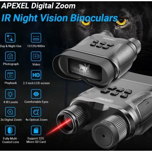 APEXEL Night Vision Device Binoculars 300 Yards Digital IR Telescope Zoom Optics With 2.3Screen Photos Video Recording Hunting