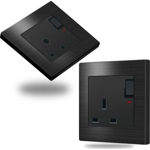 British India standard Socket Aluminum wire drawing Panel socket Type 86 switch Socket 16A 3 round holes square holes