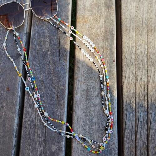 2021 Hot Spring Bohemian Beads Chain For Mask Lanyard Straps Necklace Letter Star Evil Eye Necklaces Colorful Bead Women Jewelry