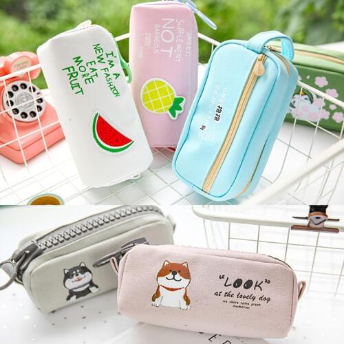 Hot Big Zipper Cartoon fruit Pencil Case Big capacity Canvas School Pencil Bag Pouch School Supplies Coin Purse