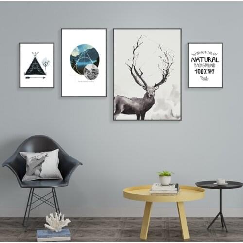 Black And White Landscape Abstract Elk Archery Tent Geometric Pattern Canvas Painting Wall Picture Poster Living Room Decoration