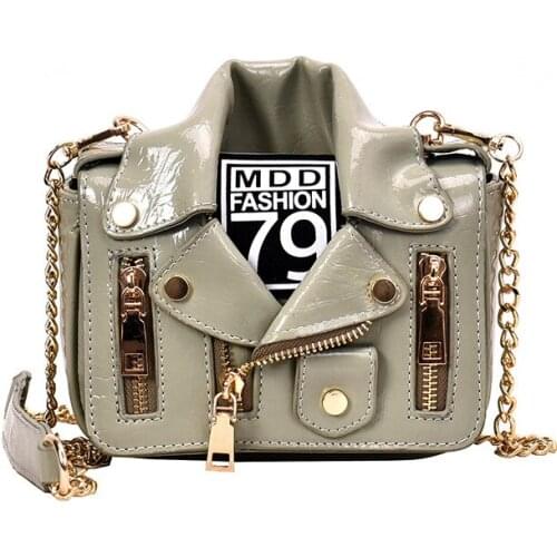 Design Chain Motorcycle Bags Women Clothing Shoulder Rivet Zipper Jacket Top-Handle Messenger Bag Female Leather Handbags