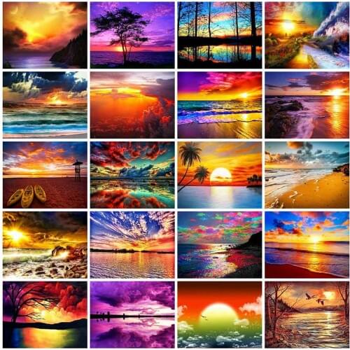 Evershine 5D DIY Diamond Painting Full Square Landscape Diamond Embroidery Seaside Sunset Picture Of Rhinestone Home Decoration