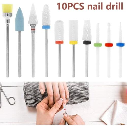 10PCS Mill Cutters Nail File Bits Nail Care Accessories Tool Electric Nail Drill Bits Set Nail Polishing Head Manicure Machine